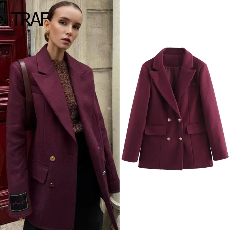 

TRAF Blended Blazers Women's Blazer Tailoring Autumn Winter Long Sleeve Top New In Outerwears Chic And Elegant Woman Blazers