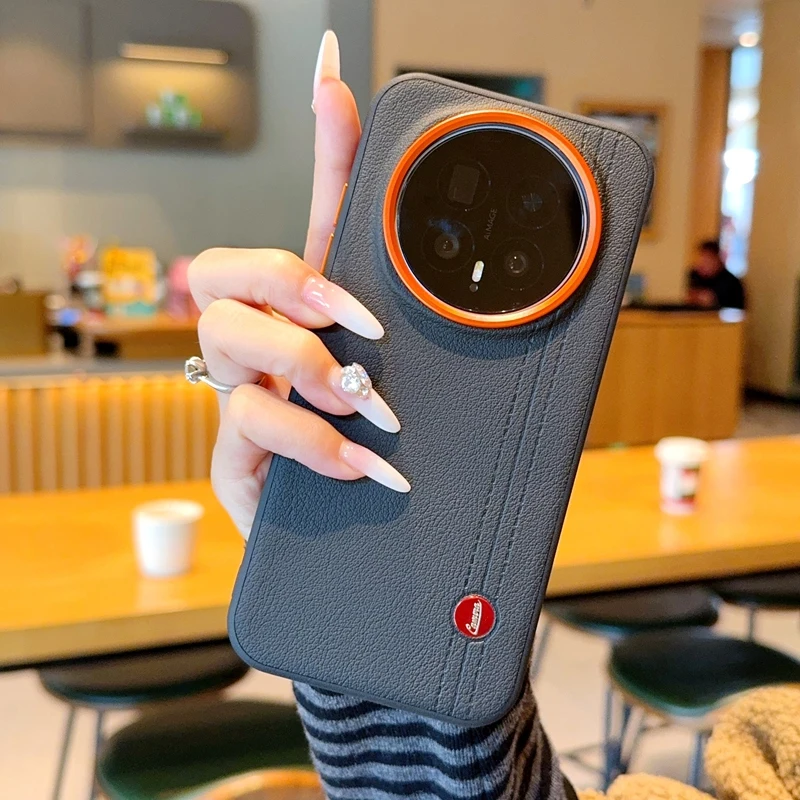 Elegant Leather-Wrapped Phone Case with Minimalist Solid Color Design