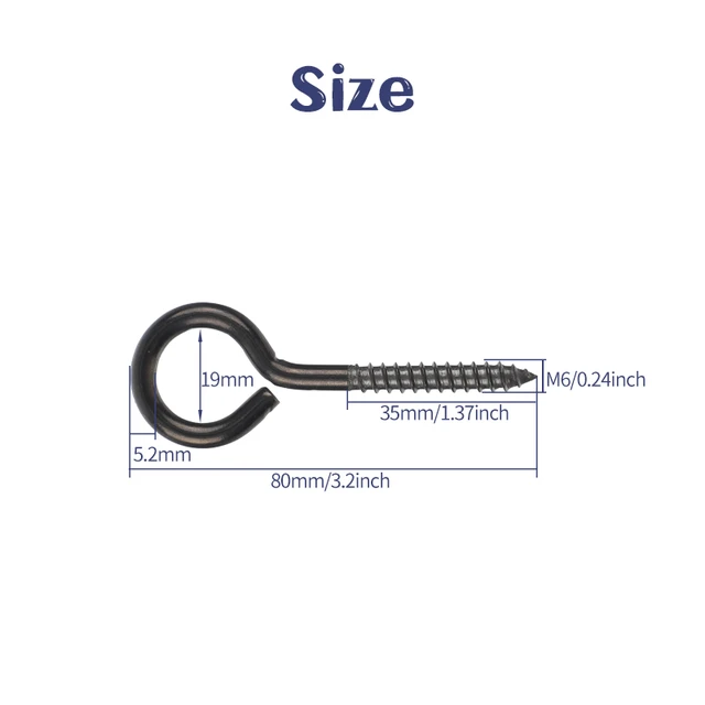 5 Inch Black Eye Hooks Screw in Heavy Duty for Hanging Rust-Proof