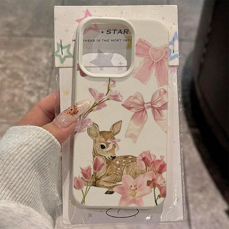 Adorable Deer & Floral TPU Phone Case with Air Cushioning Protection