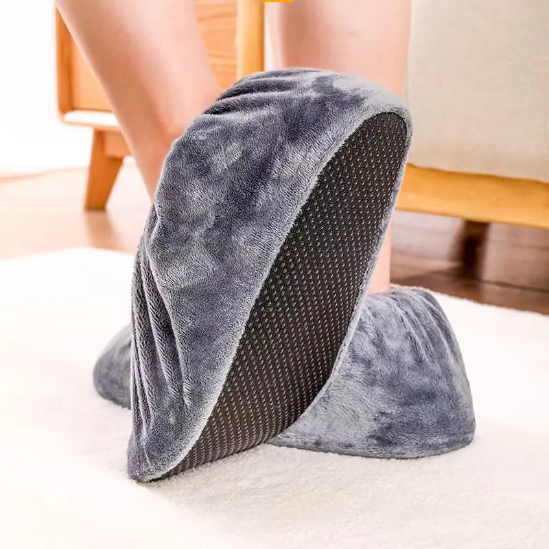 1Pair Household Flannel Shoe Covers Thick Reusable Non-slip Overshoes Indoor Keep Floor Carpet Cleaning Shoes Slippers Protector