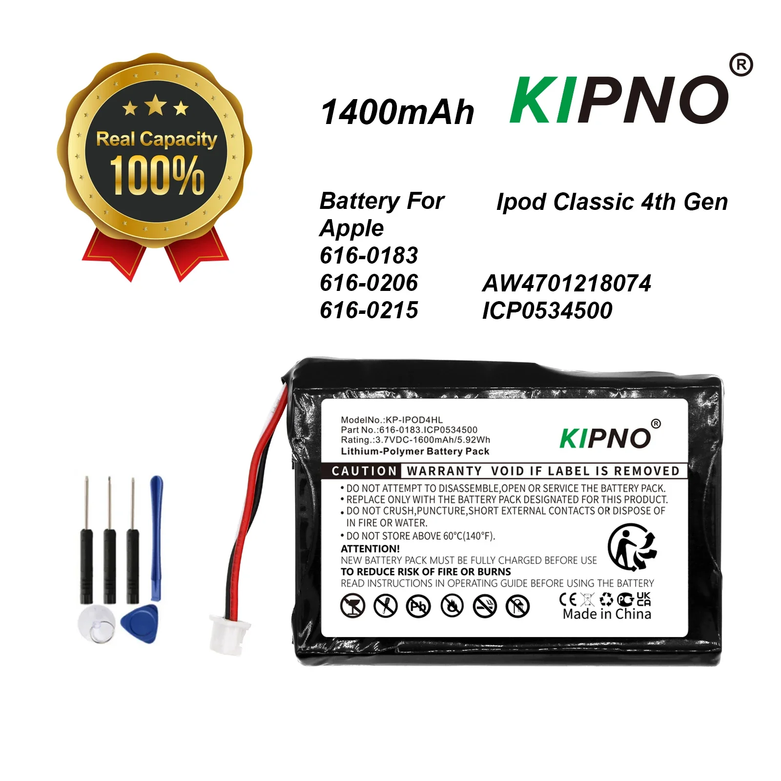 KIPNO 1600mAh 交換用バッテリー iPod Classic 第 4 世代 20GB/40GB