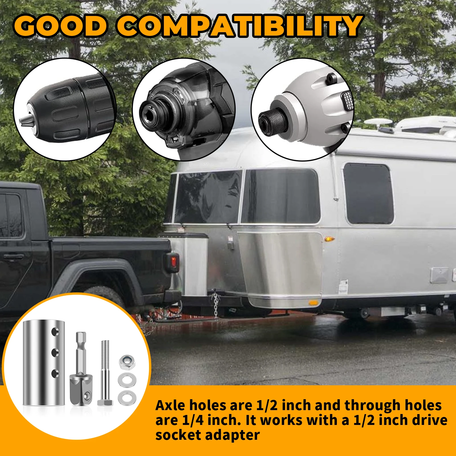 Trailer Jack Drill Adapter Trailer Jack Crank Handle Cordless Drill Adapter Convenient Fast Suitable for 1 inch Drive Axle