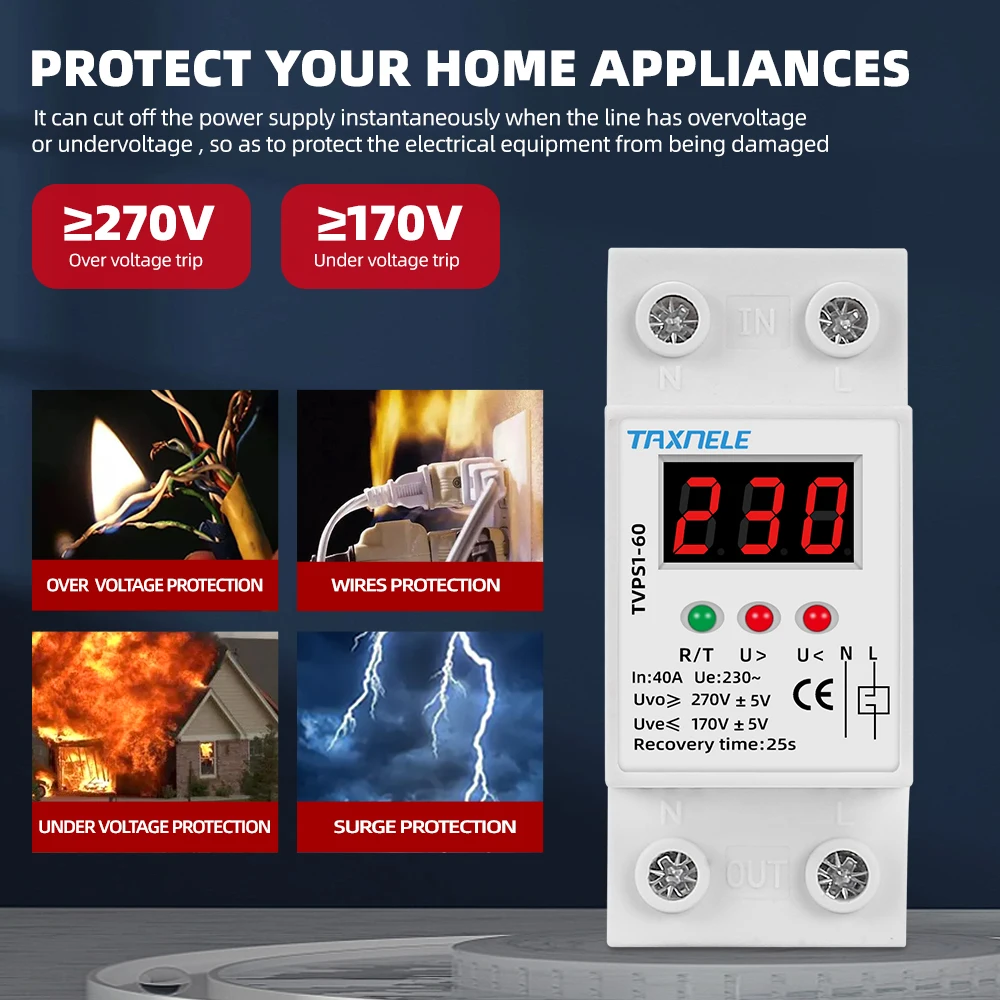 DINレールデュアルディスプレイ調整可能な過電圧電流および低電圧保護デバイス保護リレー(L N 230V 80A) DINレール デュアルディスプレイ 調整可能  過電圧 電流および低電圧保護装置 プロテクターリレー 40A 63A 80A 220V デュアルディスプレイ 調節可能な過電圧電流保護 ... DINレール 63A 90-270V 調整可能な過電圧保護装置 自動再接続保護装置 電圧表示付き
