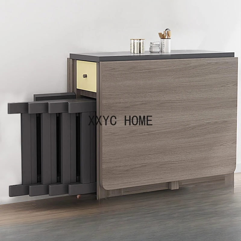 

Складной обеденный стол, небольшой тип, простой и многофункциональный, сочетание выдвижной цельной древесины и стула