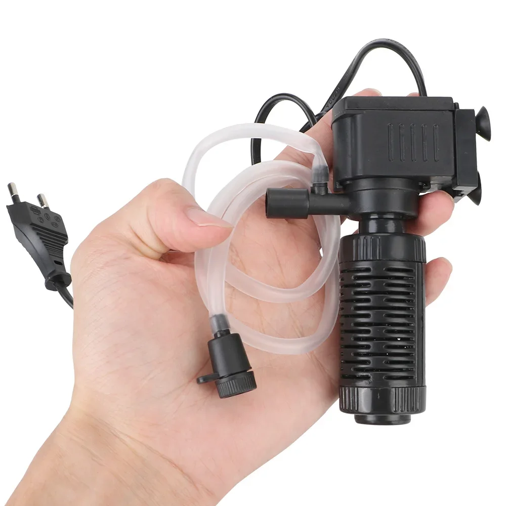 Mini Fish Tank Filter, Quiet Submersible Aquarium Pump for Fresh/Saltwater,200L/H with Oxygen Pump, EUPlug, Easy Clean