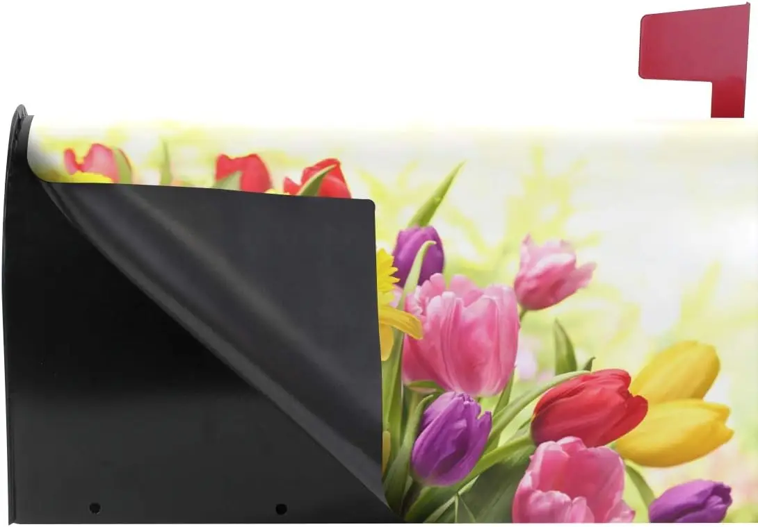 Easter Colorful Tulips Daffodils Mailbox Cover Magnetic Outdoor Garden Yard Decor Letter Box Cover
