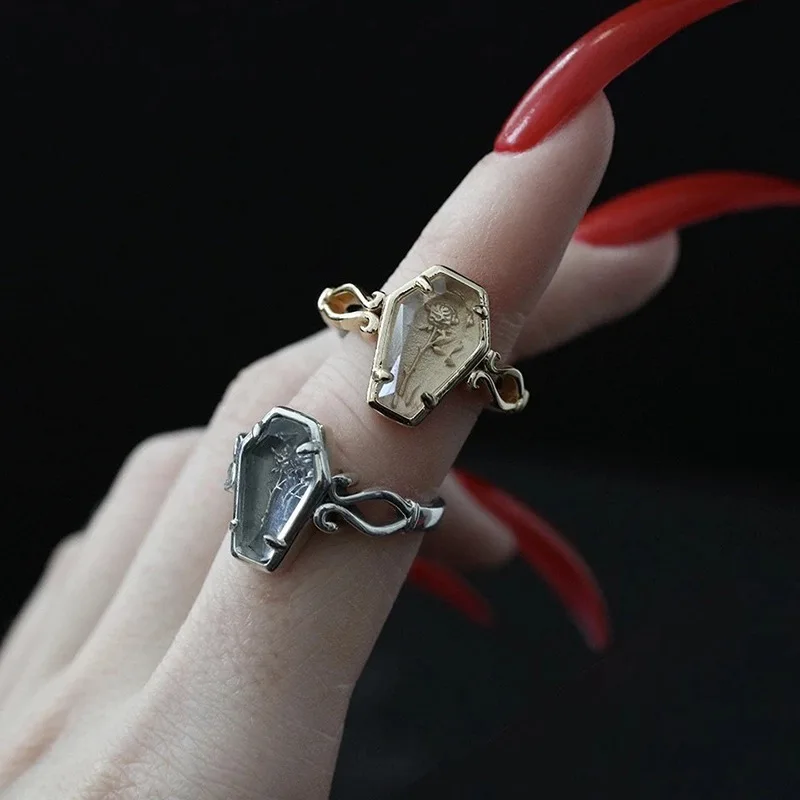 Gothic rose coffin ring for women 