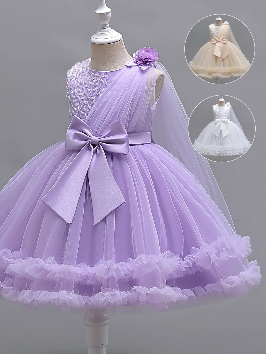 children's-princess-skirt-children's-fluffy-gauze-european-and-american-stylish-girls'-dress-bow-and-sequined-dress