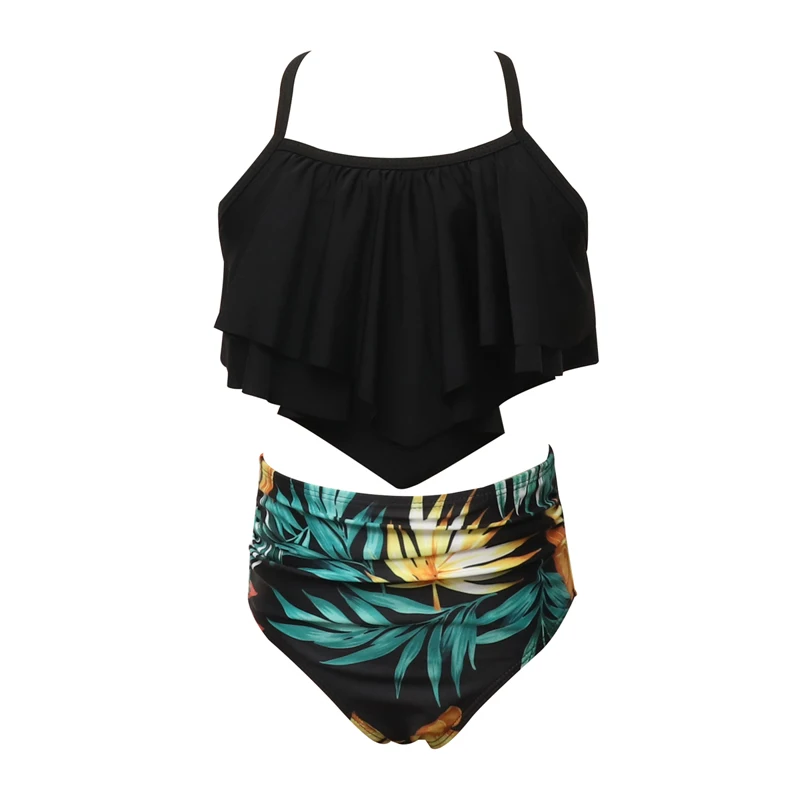 Girl Swimsuit Two Pieces Children's Swimwear Swim Suits Child Ruffle bikinis Split Mesh Bikini Sets Bathing Suit 2-14T
