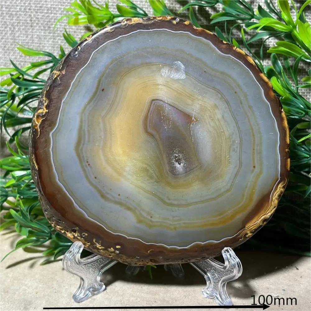 

Natural Crystal Agate Slab Stone Quartz Living Healing Stone Quality Reiki Minerals Beauty Home Decoration + Stand