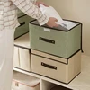 1pc Imitation Linen Fabric Storage Box Foldable Portable Dustproof Storage Bin With Lid Clothes Sundries Storage Organizer 1