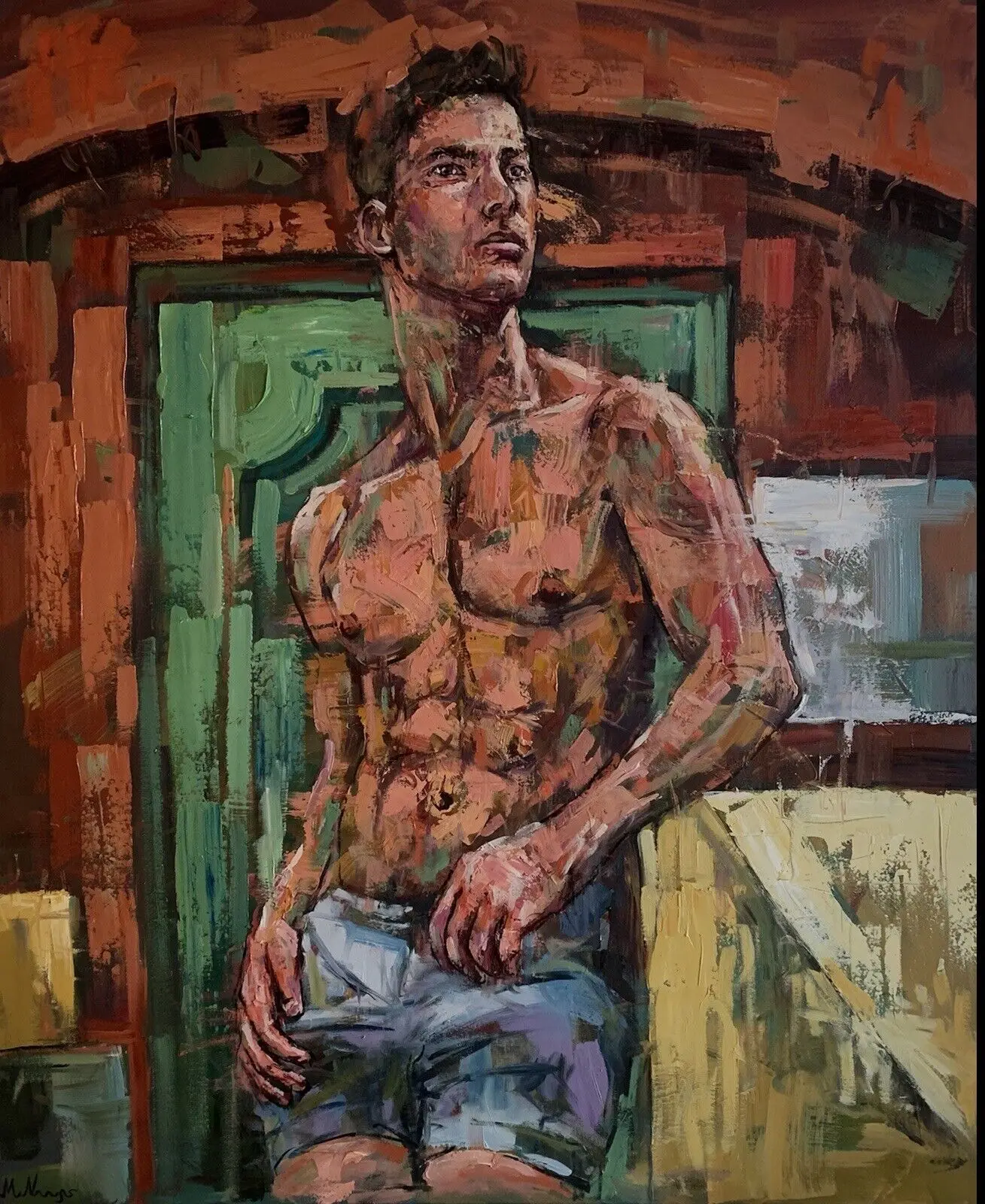 

100%Handmade Oil Painting Male nude Naked Man Gay oil painting, Homoerotic Queer Original Art