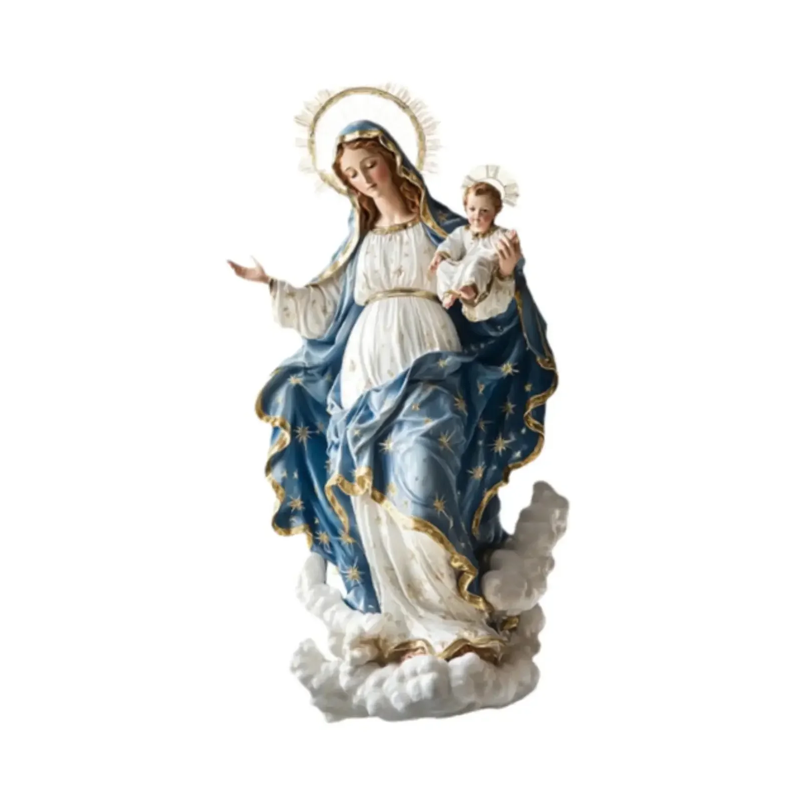 Blessed Mary Figurine Christmas Scene Decorative with Child Jesus Tabletop