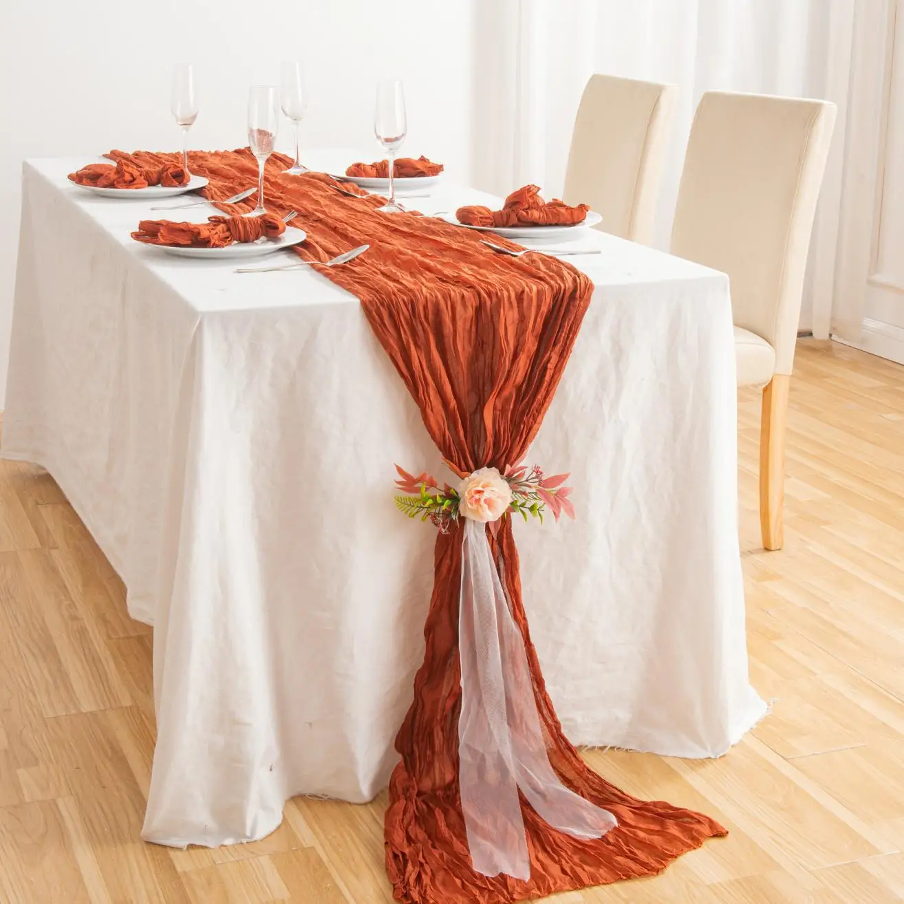 

Table Runner Bulk Cheesecloth Runner Decor Rustic for Boho Wedding Table Decoration Long Cheese Cloth Runner for Romantic Dinner