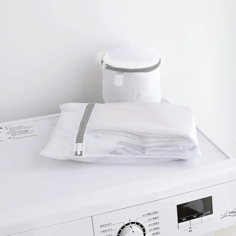 White Durable Honeycomb Mesh Laundry Bags - Set of 2, 40x50cm Reusable Wash Bags