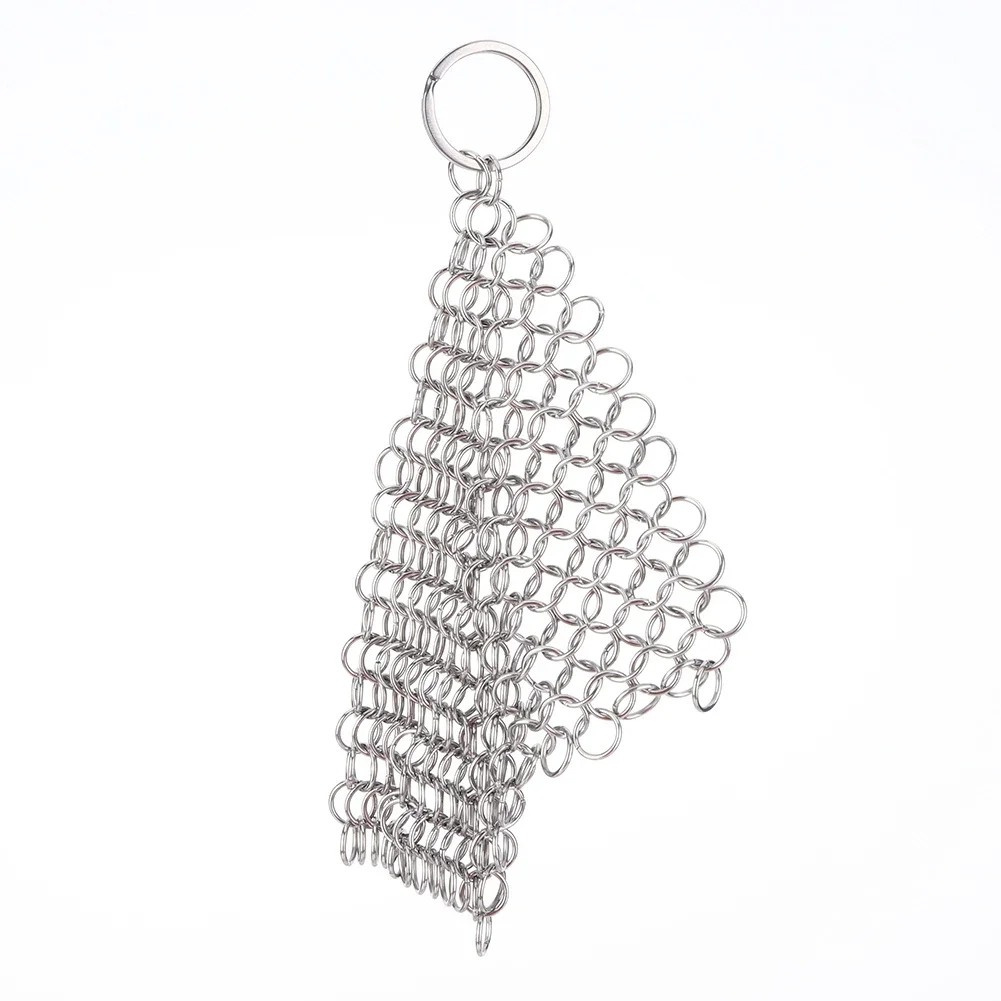 Cast Iron Cleaner with Hanging Ring Chainmail Scrubber Stainless Steel Metal Cleaning Brush for Griddle Skillet Dutch Oven