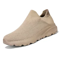 Men's Casual Flying Knit Slip-On Shoes Breathable Wide Head Sport Shoes Comfortable Socks Shoes over Ankle EVA Material
