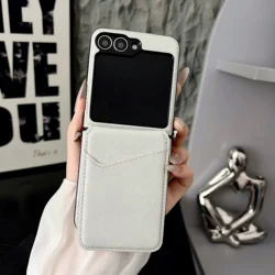 Vintage Cowhide Leather Wallet Phone Case with Card Slot Holder - Galaxy Z Flip5 (White)