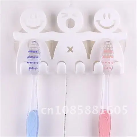 

Adorable Cartoon Sucker Toothbrush Holder White 5 Position Tooth Brush Holder Bathroom Set Smile Design Suction Hooks for Home