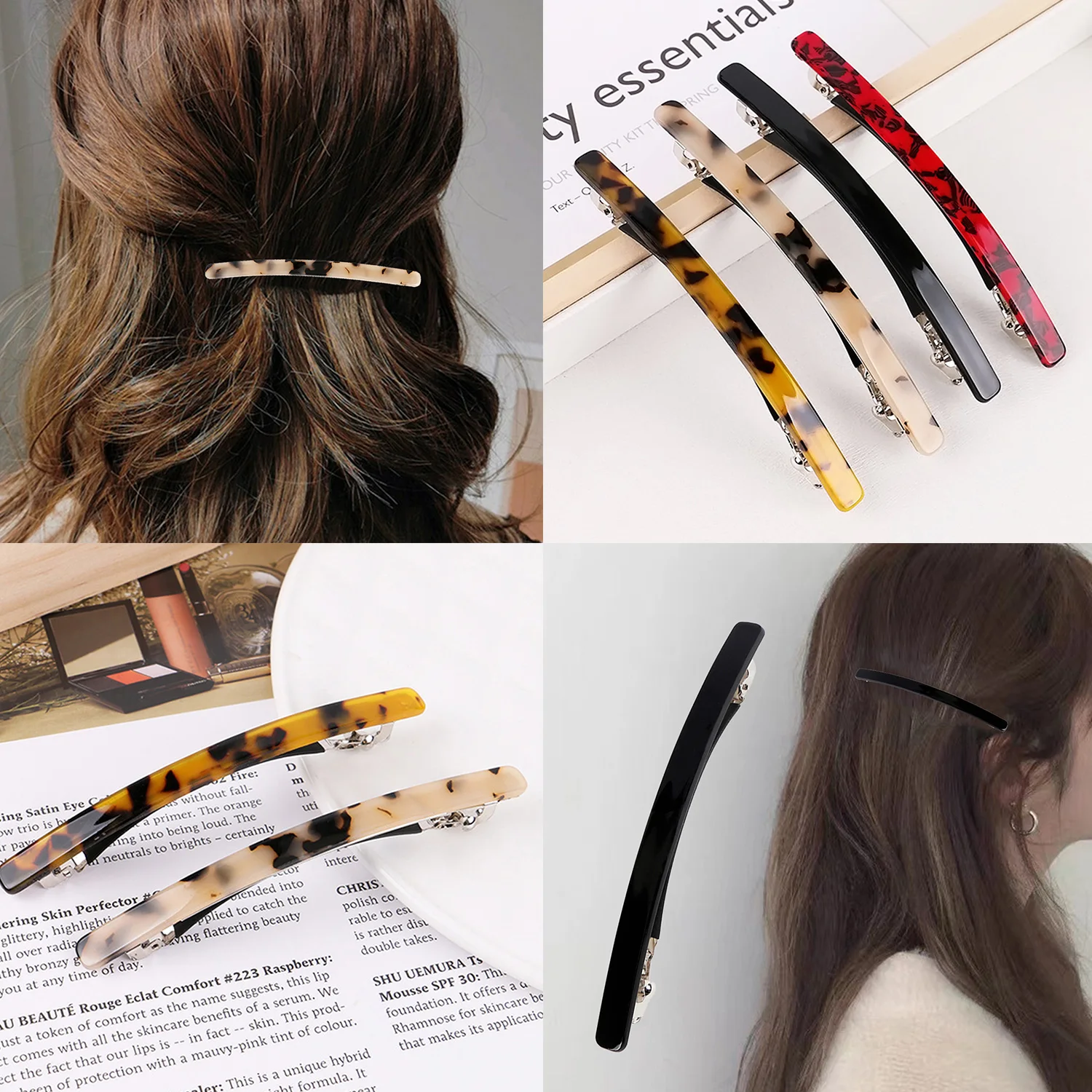 Koreanische Version der erfrischenden perlweißen Wortclip, Frühlings-Haarspange, Pferdeschwanz-Clip, kurzes Haar, halbes Haar, dünner Clip – Detail 6