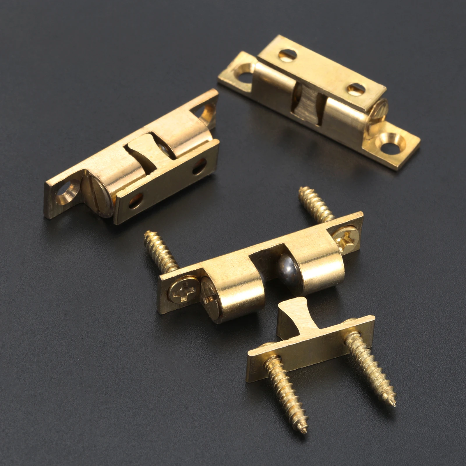 Solid Brass Door Catch Adjustable Spring 2-Balls 35mm/1.38inch Furniture Doorstop Gold Latch w/screw Cabinet Door Drawer Closer
