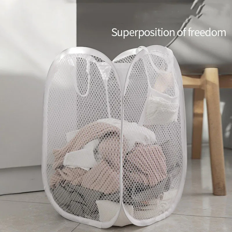 

Folding Dirty Laundry Sorting Basket Washing Frame Bathroom Cloth Mesh Storage Bag Frame Bucket Laundry Organizers Storage Pouch