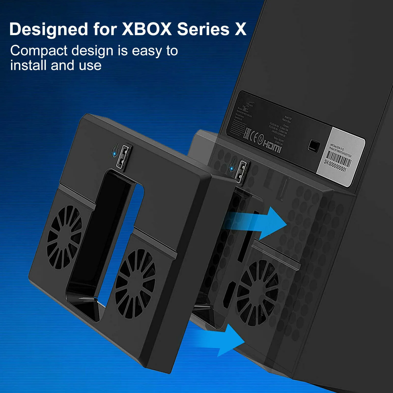 For Xbox Vertical Stand With Dual Noiseless Cooling Fans USB Cooler Host Side Radiator With Light For Xbox Series X Game Console