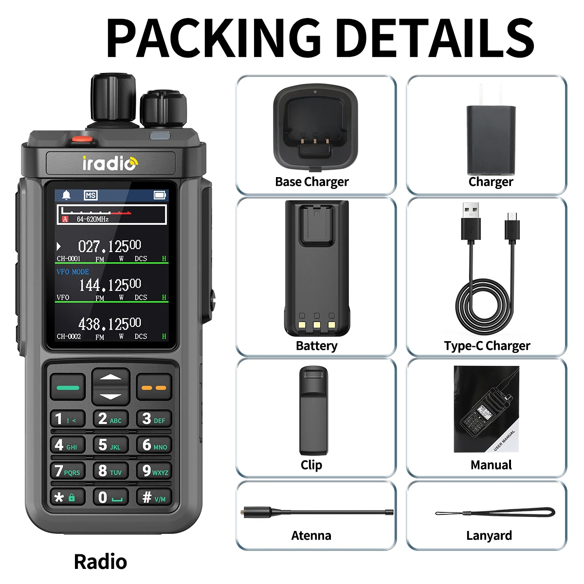 Iradio UV-98 PLUS Multi Band 10W FM AM SSB HF Cross Band Repeater 2.4"large screen Walkie Talkie Type-C Shortwave Ham Radio 6