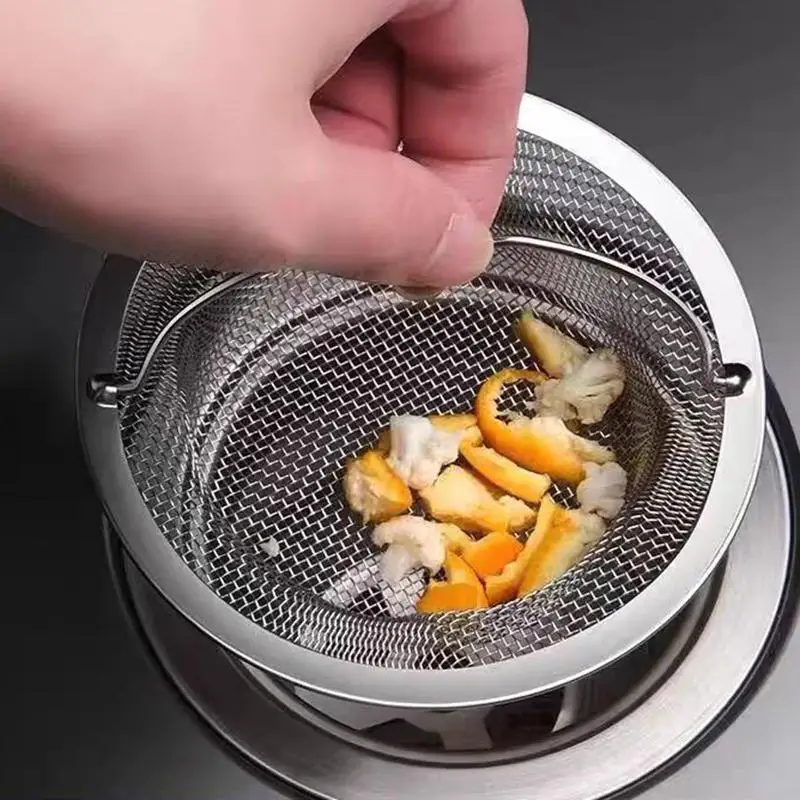 새로운 스테인리스 스틸 주방 싱크대 필터 주방 음식물 쓰레기 잔여물 싱크대 필터 손잡이가 있는 금속 싱크 스트레이너