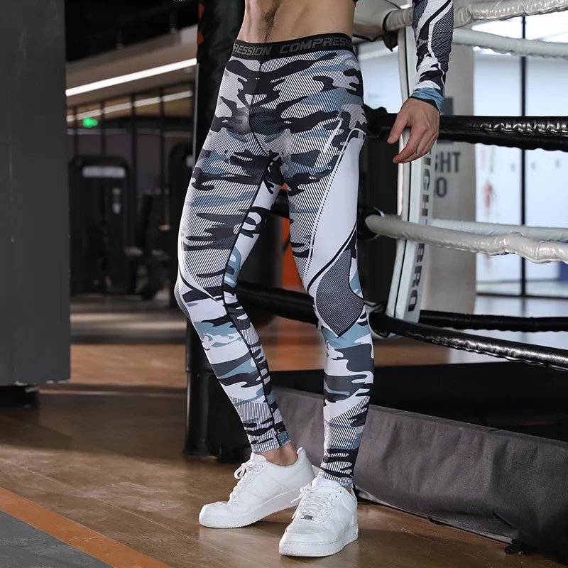 Men's The Gym Running Sports Tights Print Training Sportswear Leggings Bodybuilding Fitness Compression Pants Jogger