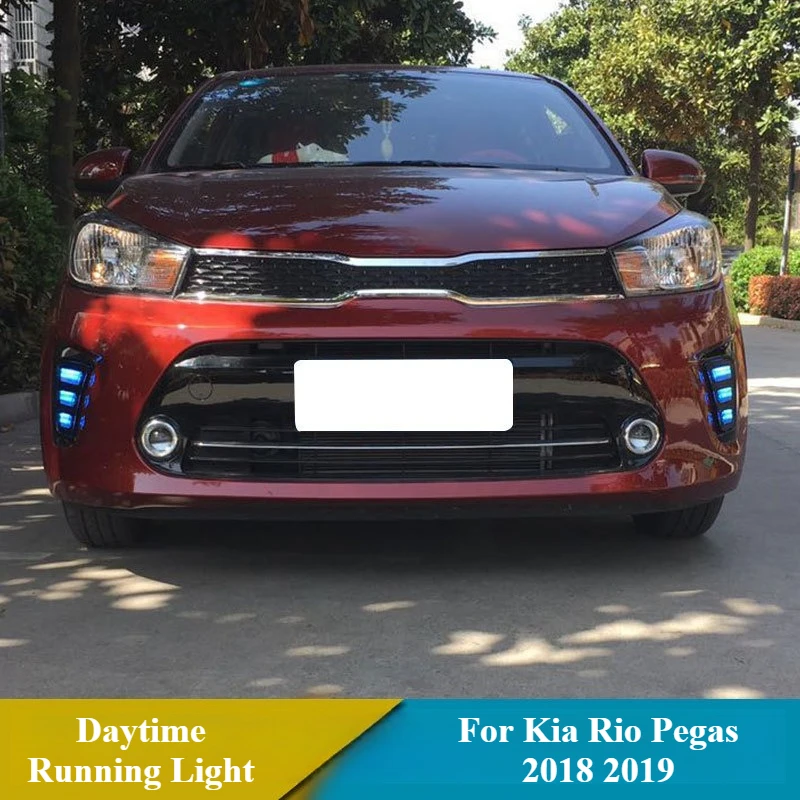 For Kia Rio Pegas 2018 2019 2Pcs Car Daytime Running Light Modified Dynamic Yellow Turn Signal DRL Front Fog Lamp Accessories detail image 3