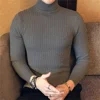 Autumn Winter Turtleneck Pullovers Warm Solid Color Men's Sweater Slim Pullover Men Knitted Sweaters Bottoming Shirt 5