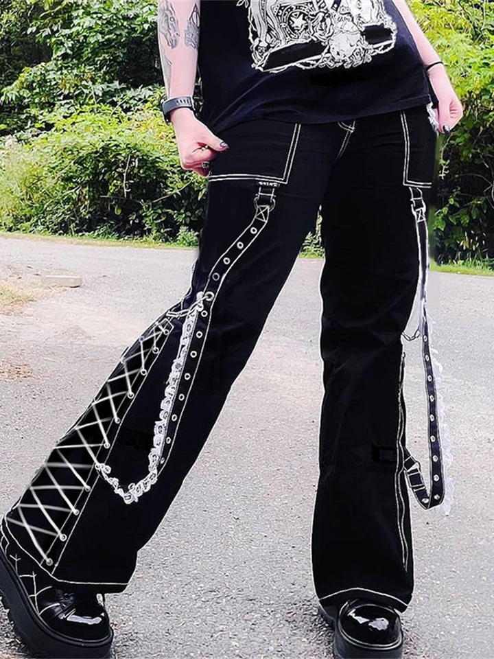 Vrouwen Y2k Jeans Grunge Gothic Tripp Broek Punk Goth Broek