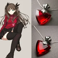 Fashion Fate Stay Night Necklace for Women Tohsaka Rin Hearts Pendant Necklaces Woman Trend Neck Silver Color Couples Gifts 2
