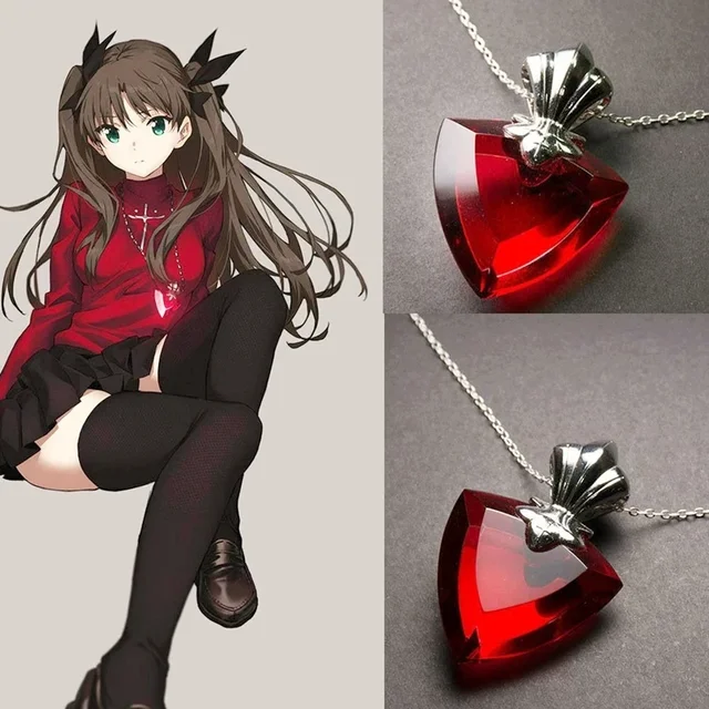 Fashion Fate Stay Night Necklace for Women Tohsaka Rin Hearts Pendant Necklaces Woman Trend Neck Silver Color Couples Gifts 2