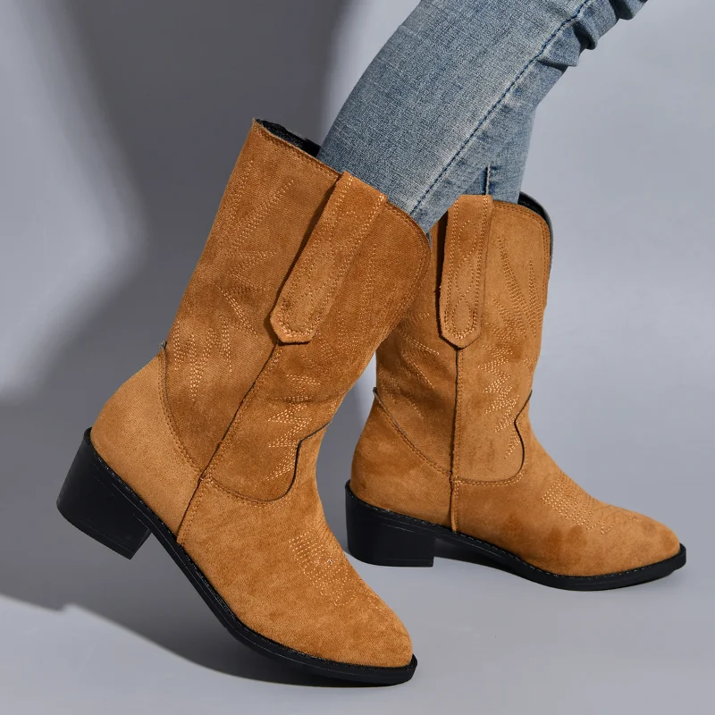 Women Boots Faux Suede 2023 Winter New Designer Luxury Casual Low Heel Women Shoes Zipper Elegant 40-43 Lady Knee High Boots