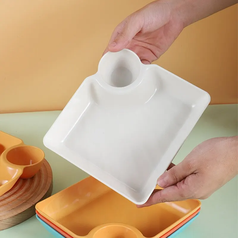 Snack Dish Multi-purpose French Fries Ketchup Holder Dumpling Plate With Vinegar Plate 2-Grid Spices Dish Dumplings Dessert