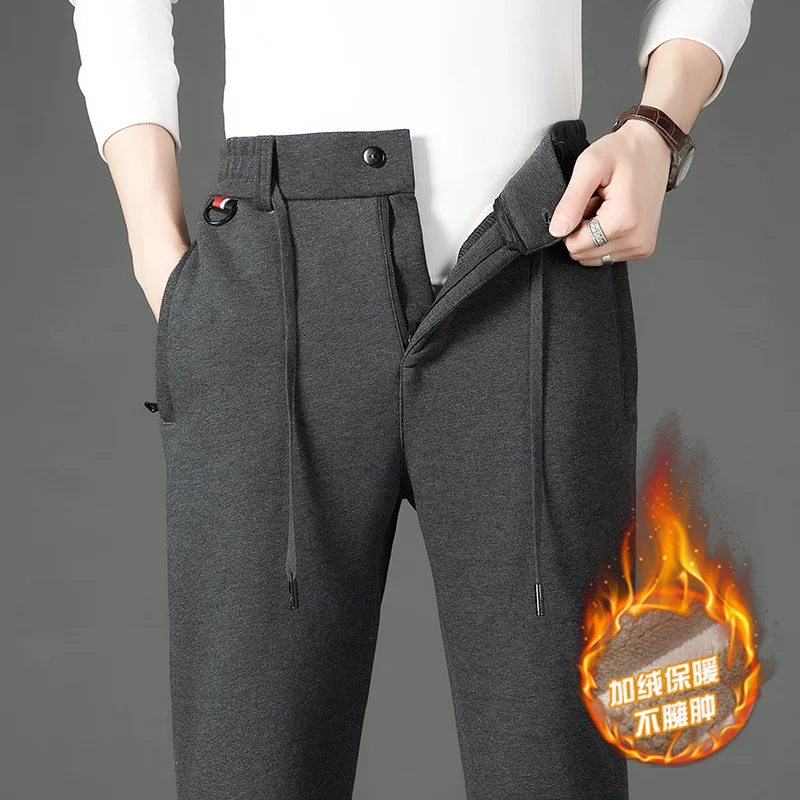 

Casual Pants Men's Autumn Winter Fleece-lined Thick Loose Ankle-Tied Sweatpants Lambswool Warm All-Matching Simple Sports Pants