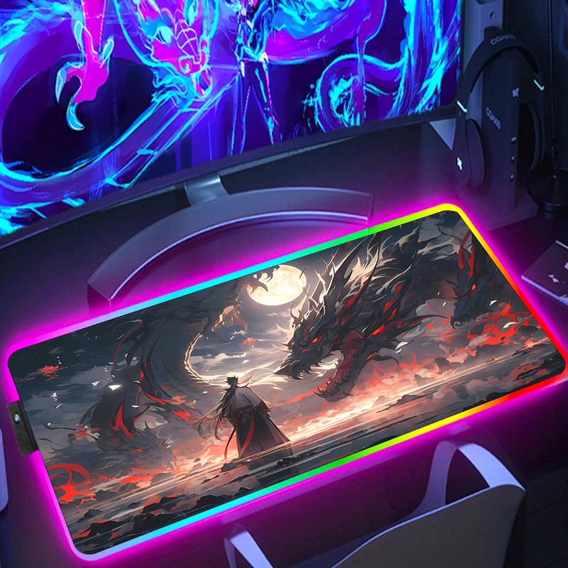 

Computer Japanese Samurai Dragon Mouse Pad Game RGB Mouse Mat LED Deskmat Gamer Mousepad Gaming Accessories Keyboard Carpet Xxl