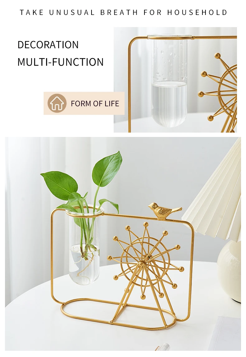 Hydroponic Vase Home Decoration Accessories Glass Plant Bathroom Terrarium Ferris Wheel Flower Gift