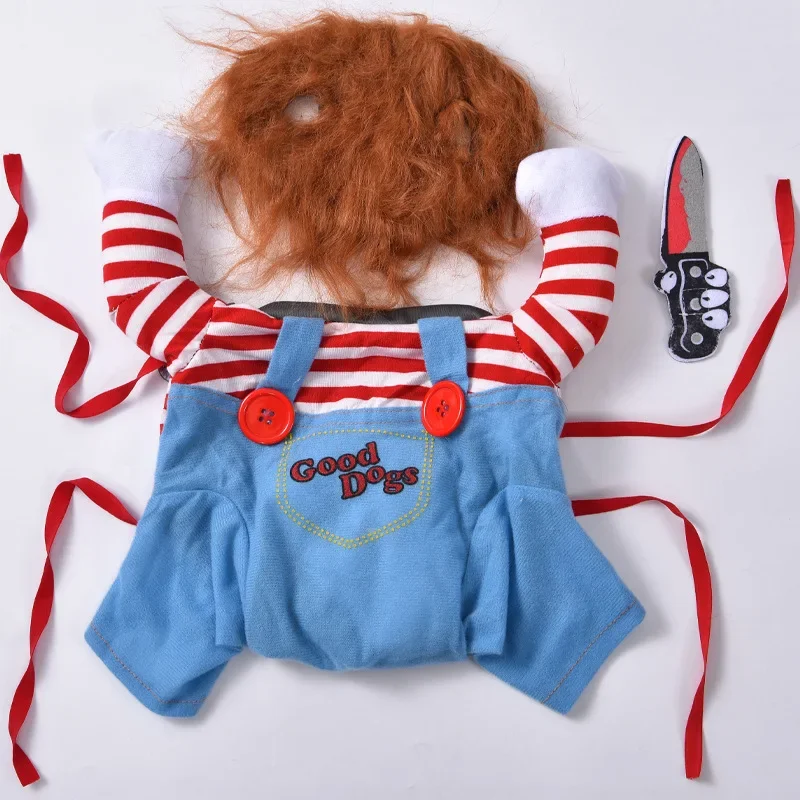 Description Picture 5 of itemFunny Dog Horror Movie Clothes Sweatshirt Set Cosplay Chucky Pet Party Costume Comical Outfits Halloween Dress Jumpsuit