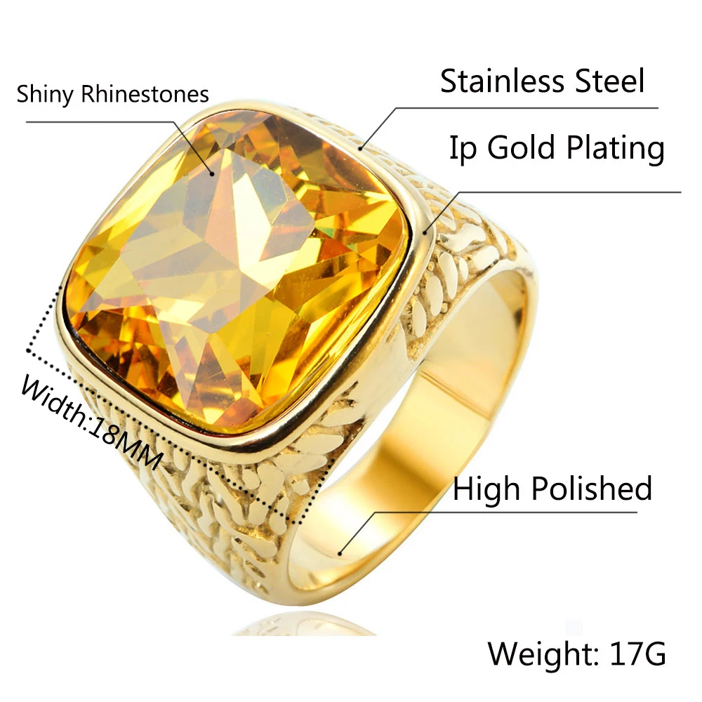 Stainless Steel Mens Rings Gold Silver-Color Red Blue Rhinestone Simple Luxury for Male Boy Jewelry Creativity Gift Wholesale 6