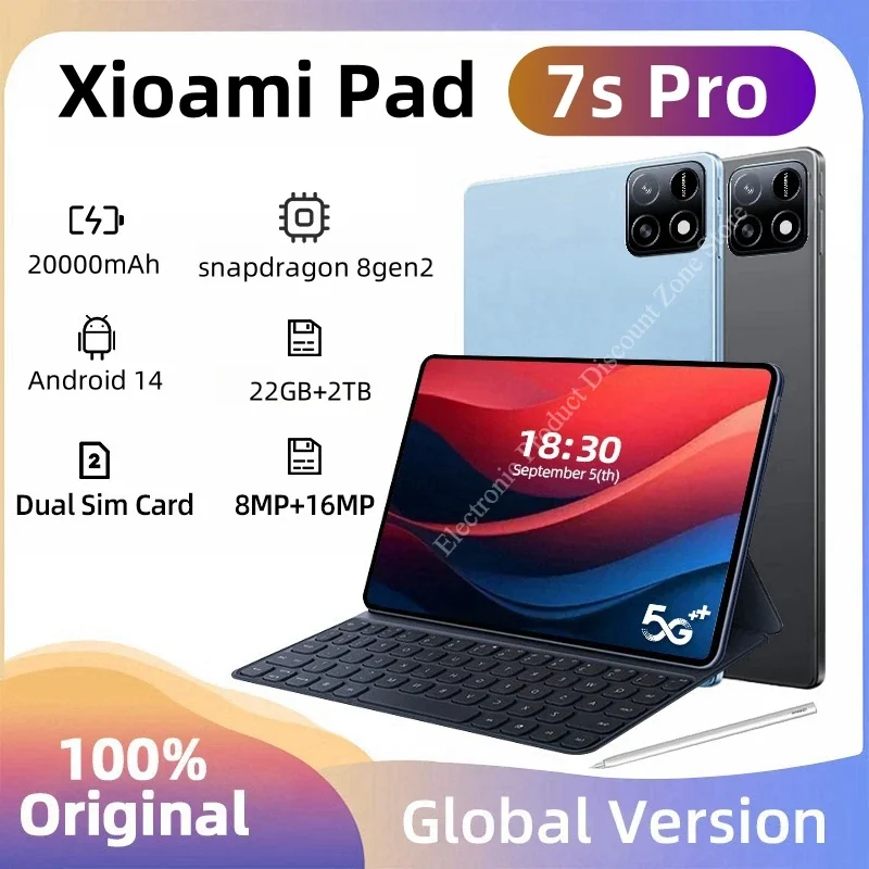 New Original Global Edition Tablet PC Pad 7S Pro Snapdragon 8gen2 Android 14 HD 4K 22GB+2TB 5G Tablet Dual SIM WIFI tablet tablet pc