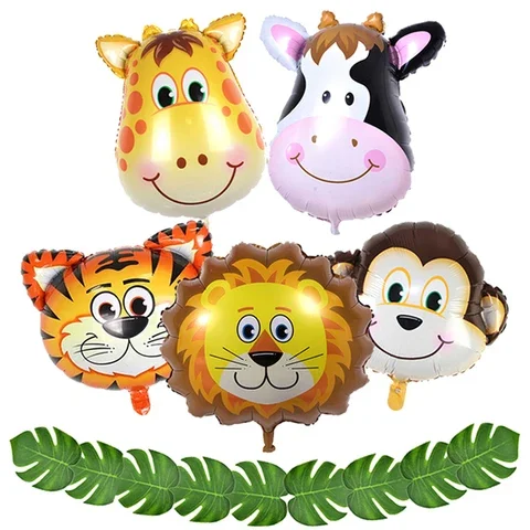 

5Pcs Mini Cartoon Animal Foil Balloon Lion Tiger Monkey Helium Ballon Birthday Party Decoration Kids Toy Baby Shower Air Globos