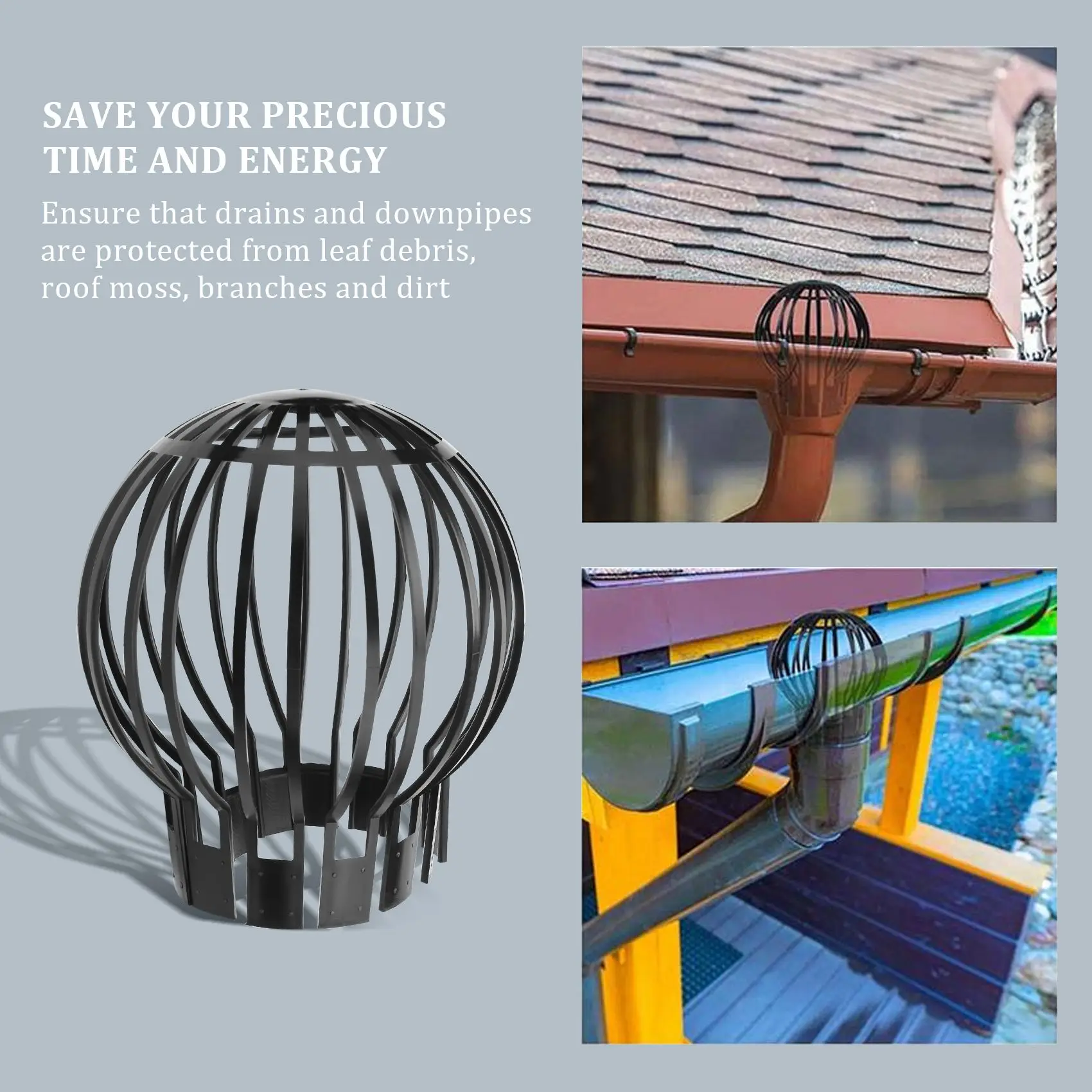 ABZV-4PCS Gutter Guard Downspouts Filter Strainer Preventing Leaf Debris Branches Roof Moss From Clogging the Pipes