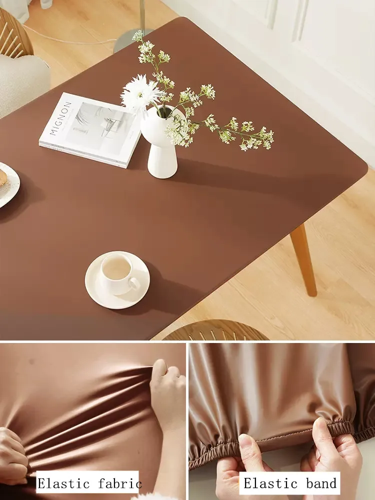 Solid Color PU Fabric Table Cover Fixable Elastic Tablecloth Waterproof Round Square Table Cloth Custom Table Protector 6