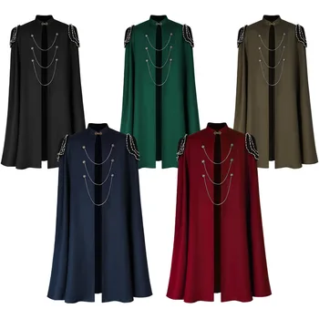 European cloak with shoulder pads for men and women retro bead curtain gear chain hooded cloak performance clothing
