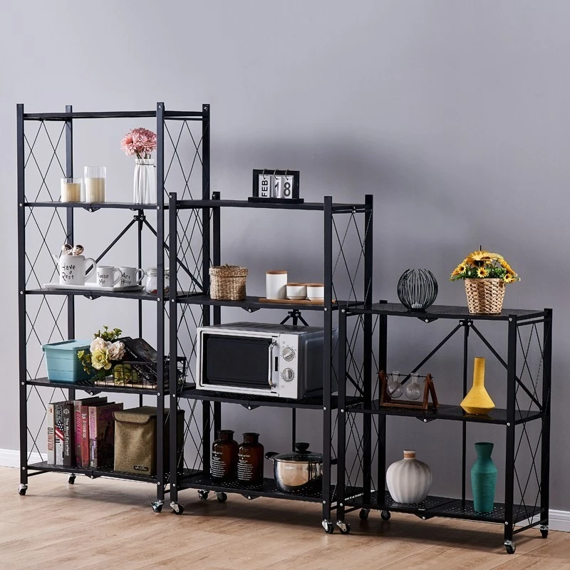 Storage Rack Kitchen storage rack floor to floor multi-layer storage rack household movable wheeled small cart folding wall rack