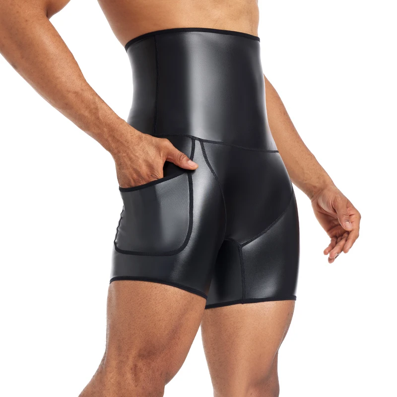 남성용 하이 웨이스트 반바지, 스트리트 러닝 스포츠 바지, 힙합 바지, 인조 가죽 복서 반바지, 젖은 룩, 슬림 팬츠, 클럽웨어